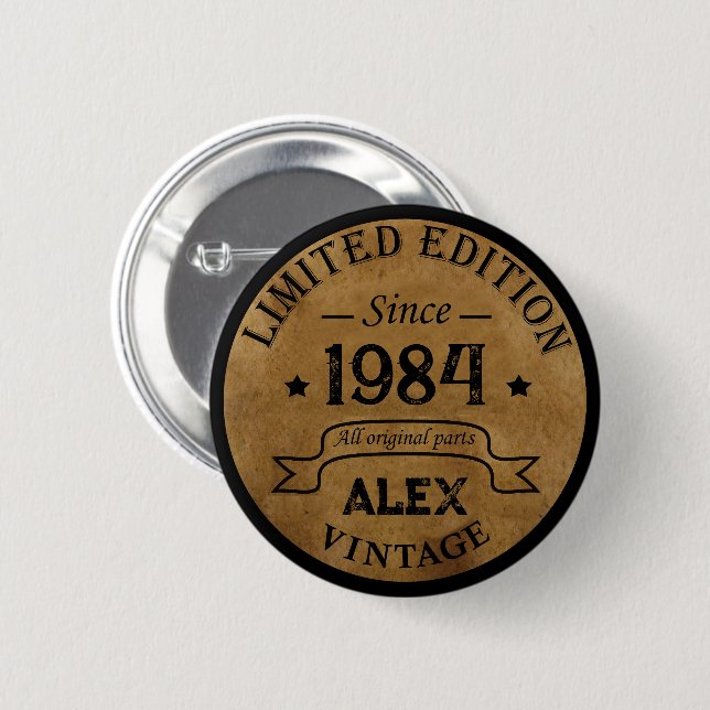Personalized forty vintage 40th birthday party button (Front & Back)