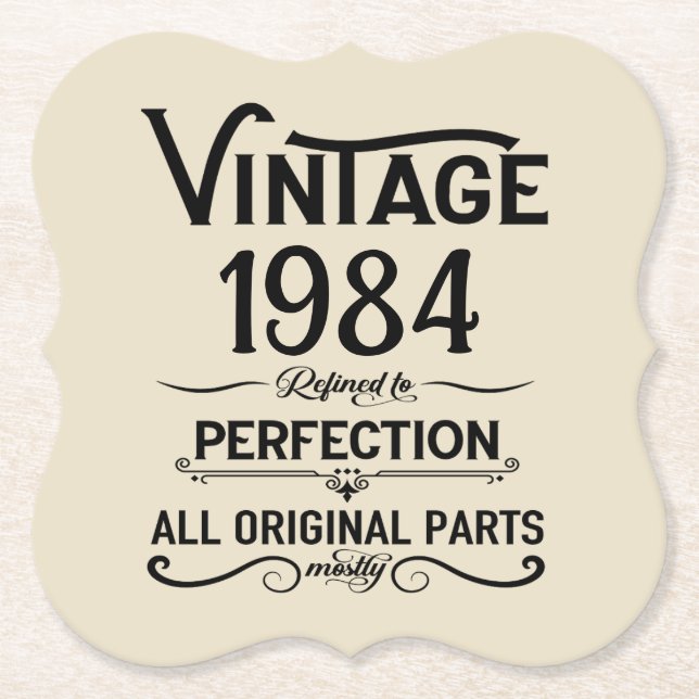 Personalized forty vintage 40th birthday party paper coaster (Front)