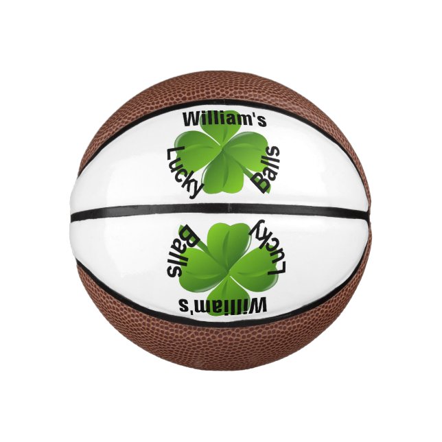 Personalized Four Leaf Clover Lucky Mini Basketball (Front)