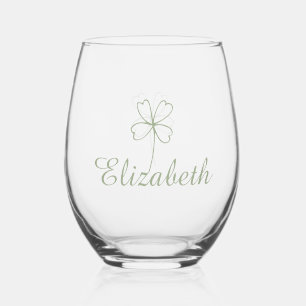 Personalized Four Leaf Clover Wine Glass Set