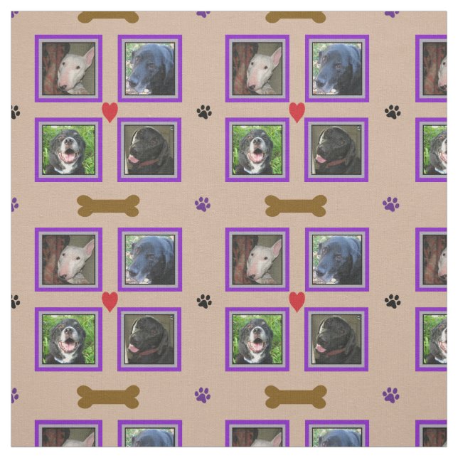 Personalized  Four Photo Collage-Purple Frames Fabric (Swatch)