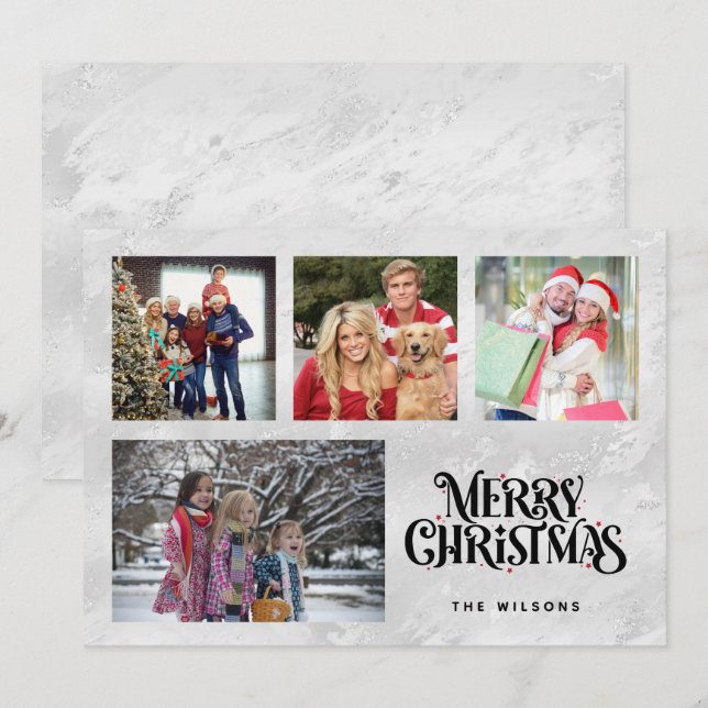 Personalized Four Photo Family Name Holiday Card (Front/Back)