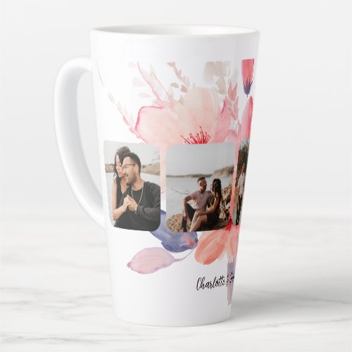 Personalized Four Photos and Text Flower Latte Mug
