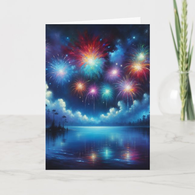 Personalized Fourth of July Fireworks Reflection Card (Front)