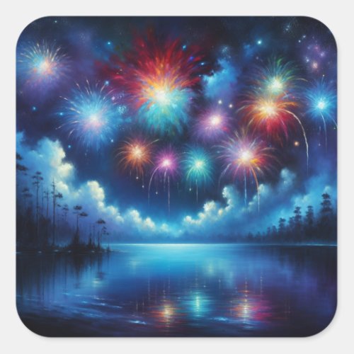 Personalized Fourth of July Fireworks Square Sticker