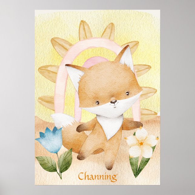 Personalized Fox Baby Animals Boho Rainbow  Poster (Front)
