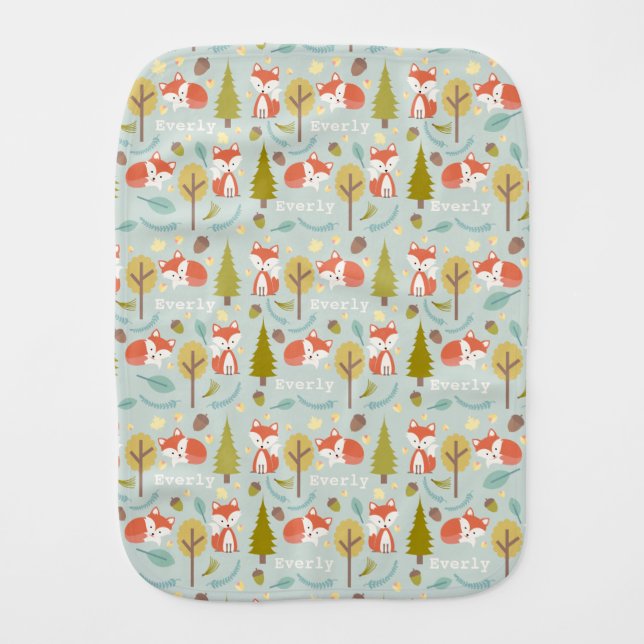 Personalized Fox Baby Burp Cloth (Front)