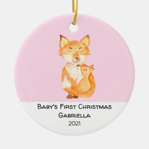 Personalized Fox Babys First Christmas   Ceramic Ornament