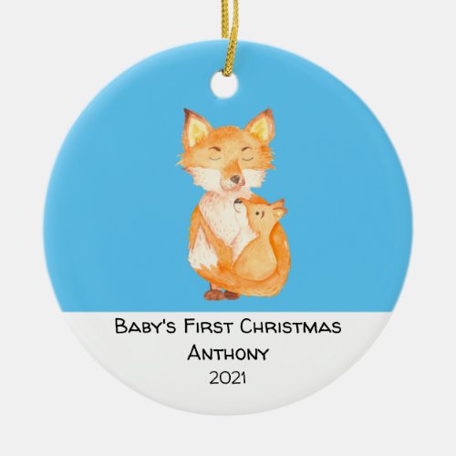Personalized Fox Babys First Christmas   Ceramic Ornament