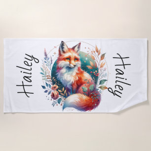 Personalized Fox Beach Towel