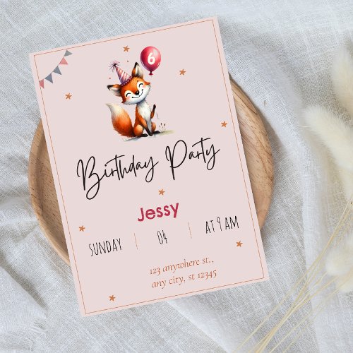 Personalized Fox Birthday Party Invitations