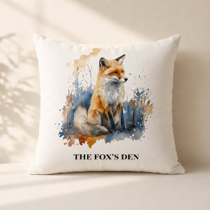 Personalized Fox Den Northwoods Cabin Style Throw Pillow