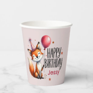 Personalized Fox Happy Birthday Paper Cups