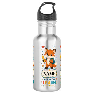 Personalized Fox Kids Back to School Stainless Steel Water Bottle
