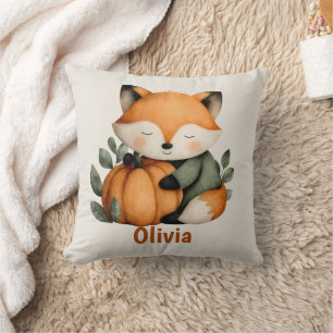 Personalized Fox Pumpkin Halloween Design Throw Pillow