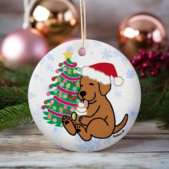 Personalized Fox Red Labrador Ice Cream Ceramic Ornament (Personalized Fox Red Labrador Ice Cream Christmas Ornament for Labrador Owners.  Cartoon Style.)