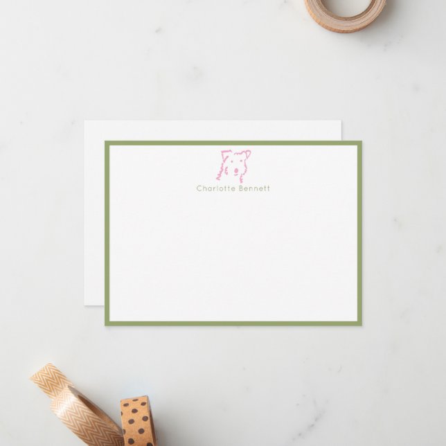 Personalized Fox Terrier Minimal Stationery Note Card (Front/Back In Situ)