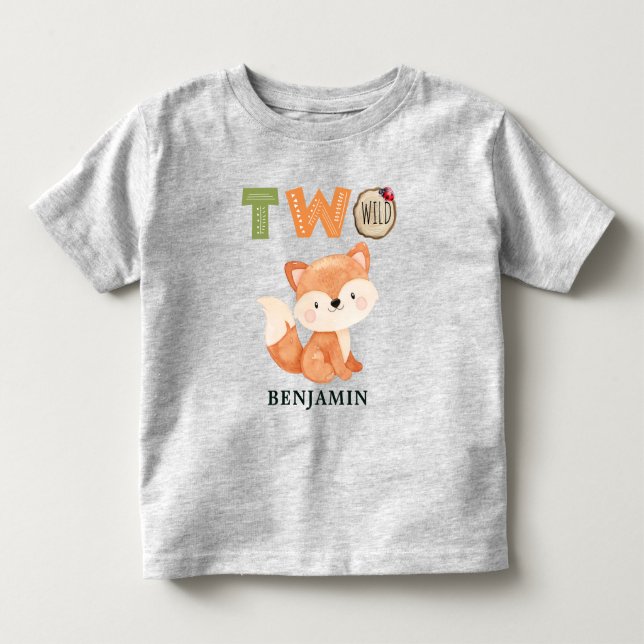 Personalized Fox Two Wild Woodland 2nd Birthday Toddler T-shirt (Front)