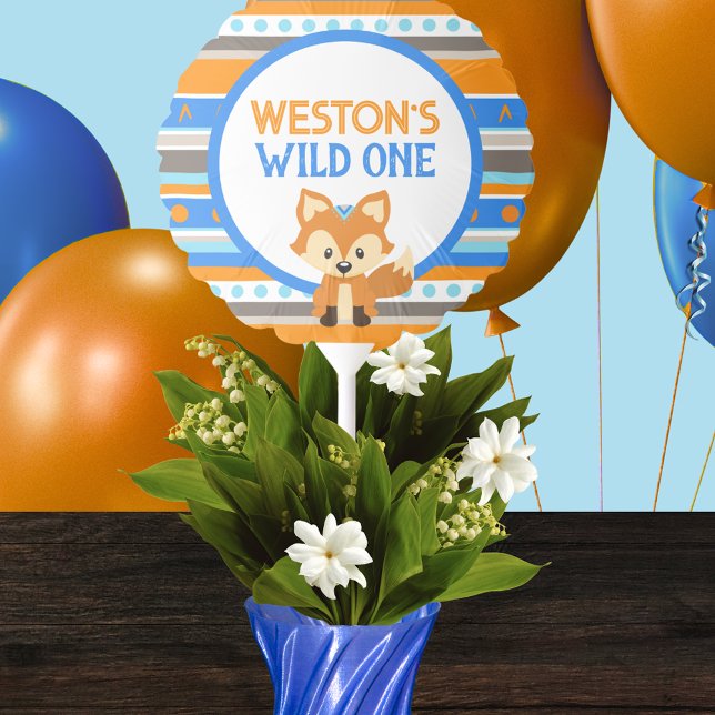 Personalized Fox Wild One Balloon Centerpiece (Tribal Forest Fox Wild One Refillable Balloon Centerpiece Decor. Also great for One Happy Camper)