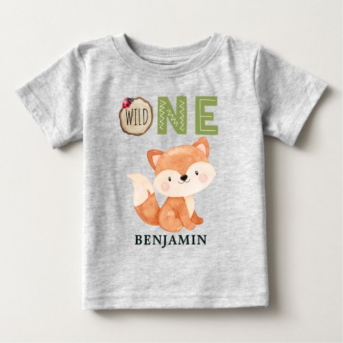 Personalized Fox WILD ONE Woodland First Birthday Baby T_Shirt