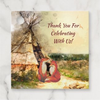 Personalized Foxes in Love ~ Tribal Tipi Wedding Favor Tags