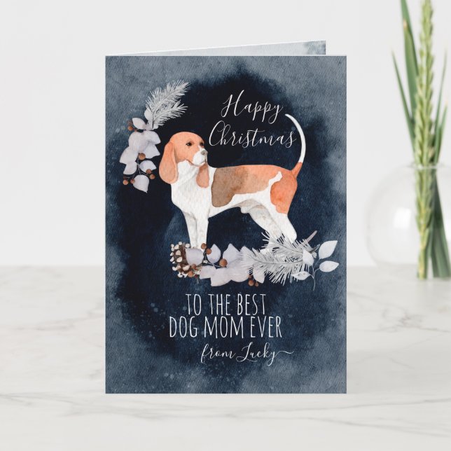 Personalized Foxhound Mom Watercolor Christmas Holiday Card (Front)