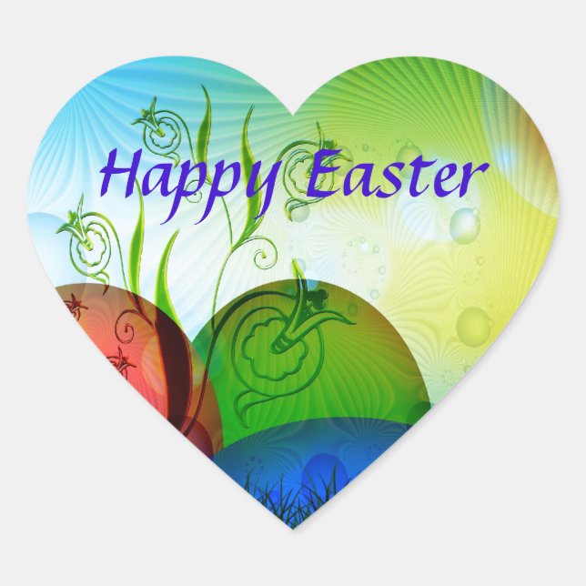 Personalized Fractal Easter Eggs Heart Sticker (Front)