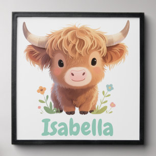 Personalized Framed Kids Wall Art Highland Cow wit Peel And Stick Photo Tile
