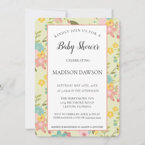 Personalized Framed Yellow Pink Green Florals Invitation