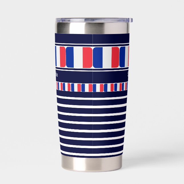 Personalized France Patriotic Flag Water Bottle In Insulated Tumbler (Left)