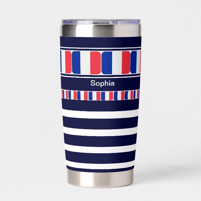 Personalized France Patriotic Flag Water Bottle Insulated Tumbler (Front)
