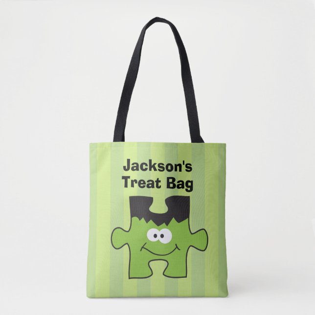 Personalized Franken Puzzle Halloween Treat Tote Bag (Front)