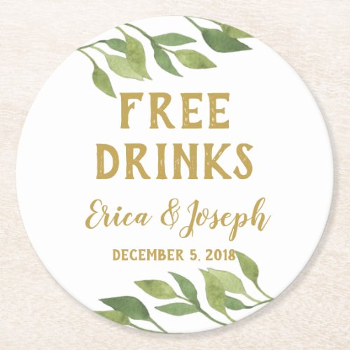 personalized free drinks wedding coaster Thank you