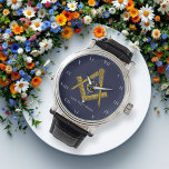 Personalized Freemason gift Square Compass Masonic Watch<br><div class="desc">So mote it be, Freemason, square and compass, charity, silver and navy blue, masonic gifts, Masonic symbol watch. Personalize it with your own text.</div>