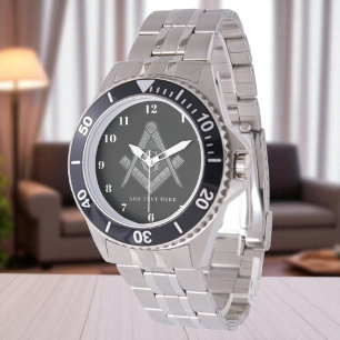 Personalized Freemason gift Square Compass Masonic Watch