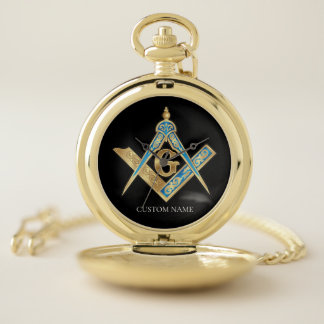 Personalized Freemason Gifts Black & Gold Compass Pocket Watch
