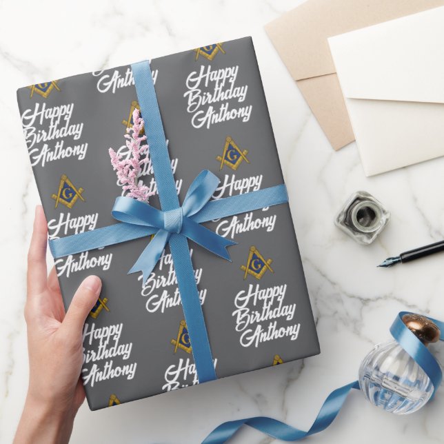 Personalized Freemason Masonic Square Birthday  Wrapping Paper (Gifting)