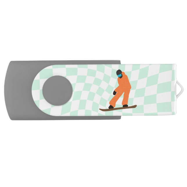 Personalized Freeride Snowboarder Checkered Flash Drive (Front)