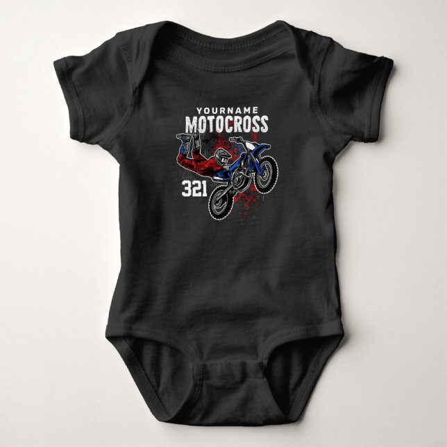 Personalized Freestyle Motocross Racing FMX Trick Baby Bodysuit (Front)