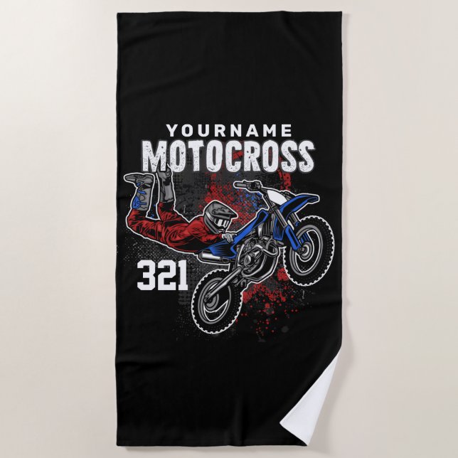 Personalized Freestyle Motocross Racing FMX Trick Beach Towel (Front)