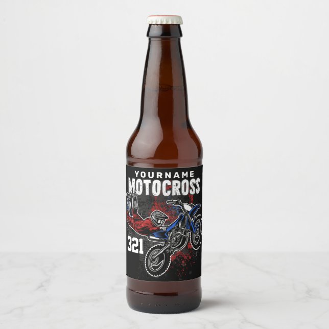 Personalized Freestyle Motocross Racing FMX Trick Beer Bottle Label (Front)