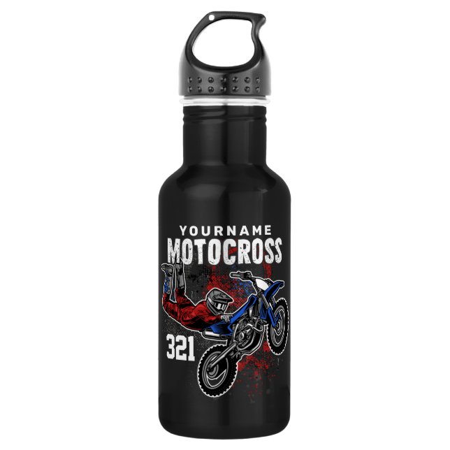 Personalized Freestyle Motocross Racing FMX Trick Stainless Steel Water Bottle (Front)