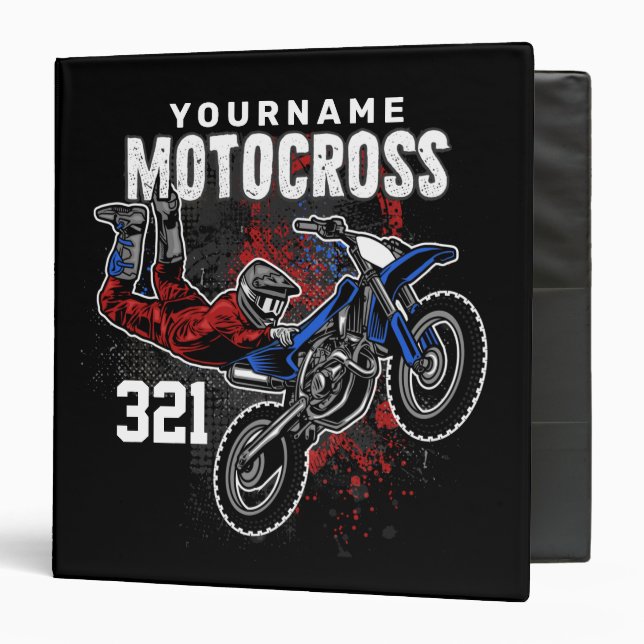 Personalized Freestyle Motocross Racing FMX Tricks 3 Ring Binder (Front/Inside)