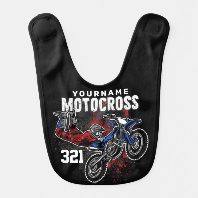 Personalized Freestyle Motocross Racing FMX Tricks Baby Bib (Front)