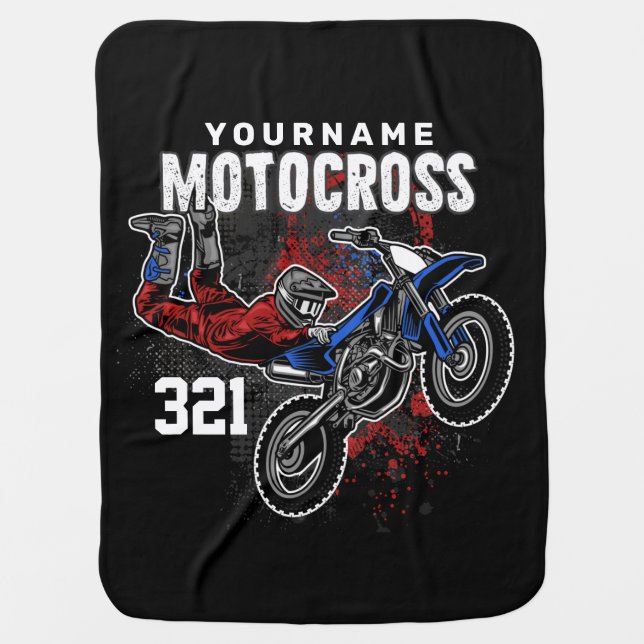 Personalized Freestyle Motocross Racing FMX Tricks Baby Blanket (Front)