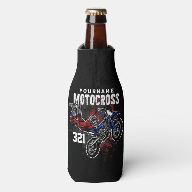 Personalized Freestyle Motocross Racing FMX Tricks Bottle Cooler (Bottle Front)