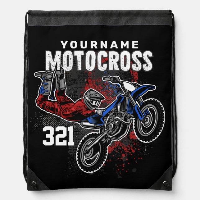 Personalized Freestyle Motocross Racing FMX Tricks Drawstring Bag (Front)