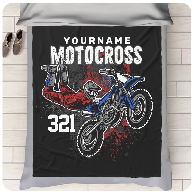 Personalized Freestyle Motocross Racing FMX Tricks Fleece Blanket (Creator Uploaded)
