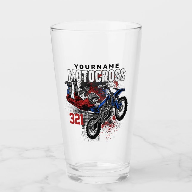 Personalized Freestyle Motocross Racing FMX Tricks Glass (Front)