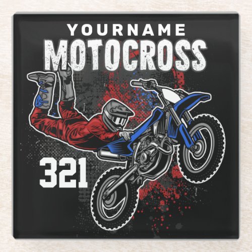 Personalized Freestyle Motocross Racing FMX Tricks Glass Coaster